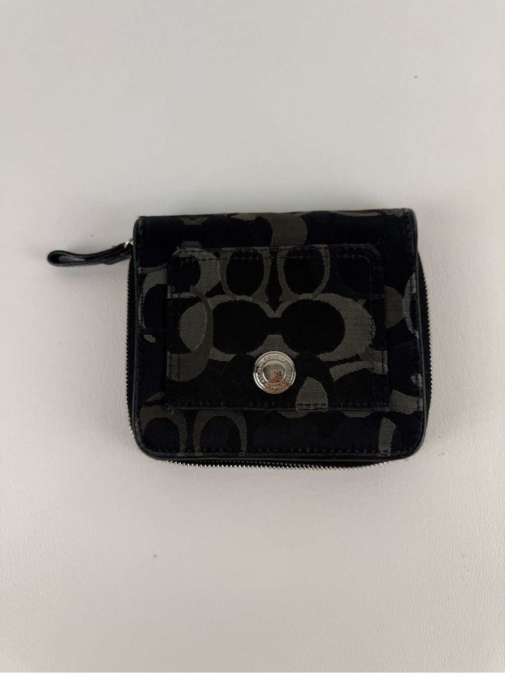 Coach Black Signature C Jacquard Zip Around Bifold Wallet Vintage Y2K